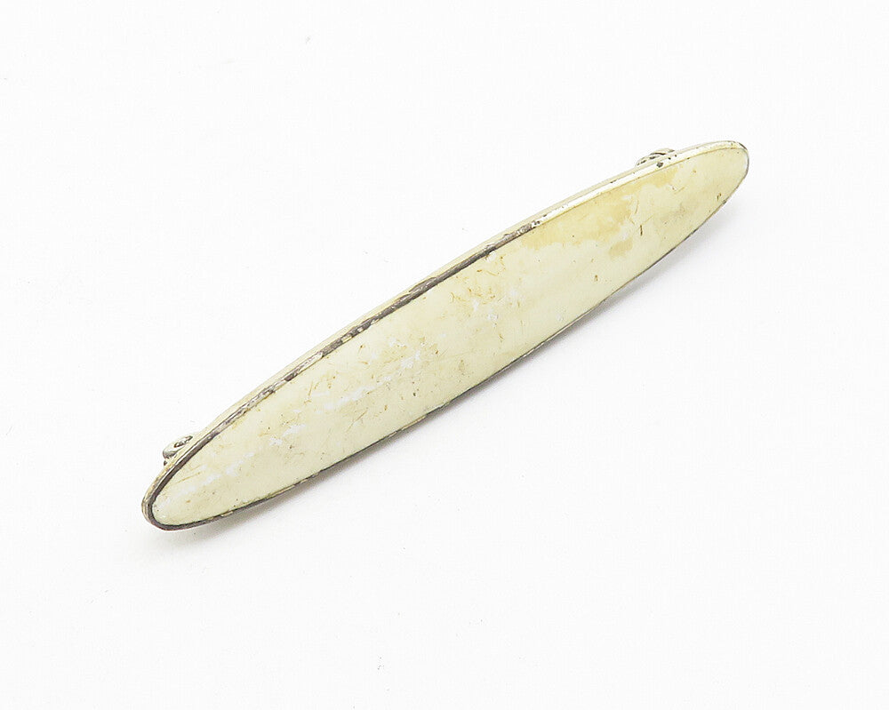 925 Sterling Silver  Vintage Enamel Coated Oblong Shaped Brooch Pin  BP4211