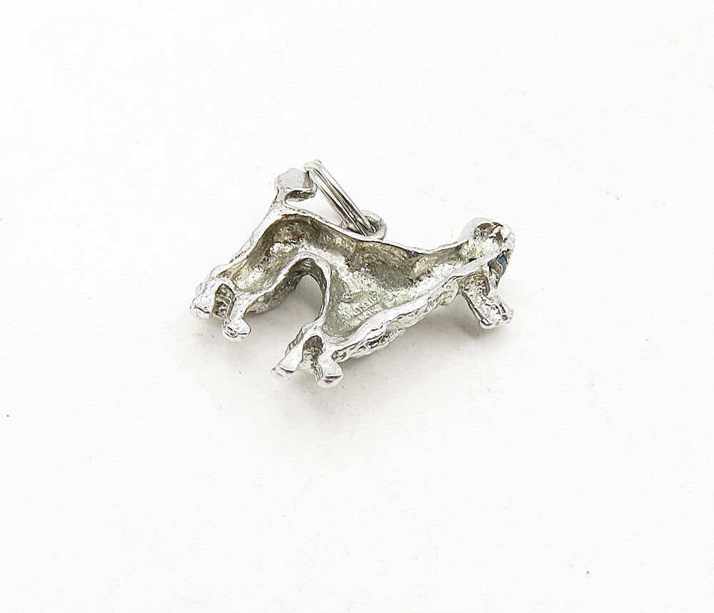 M&M 925 Sterling Silver  Vintage Petite Blue Topaz Poodle Dog Pendant  PT7009