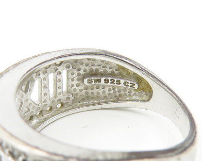 925 Sterling Silver  Vintage Topaz Roman Numerals Band Ring Sz 6  RG11128