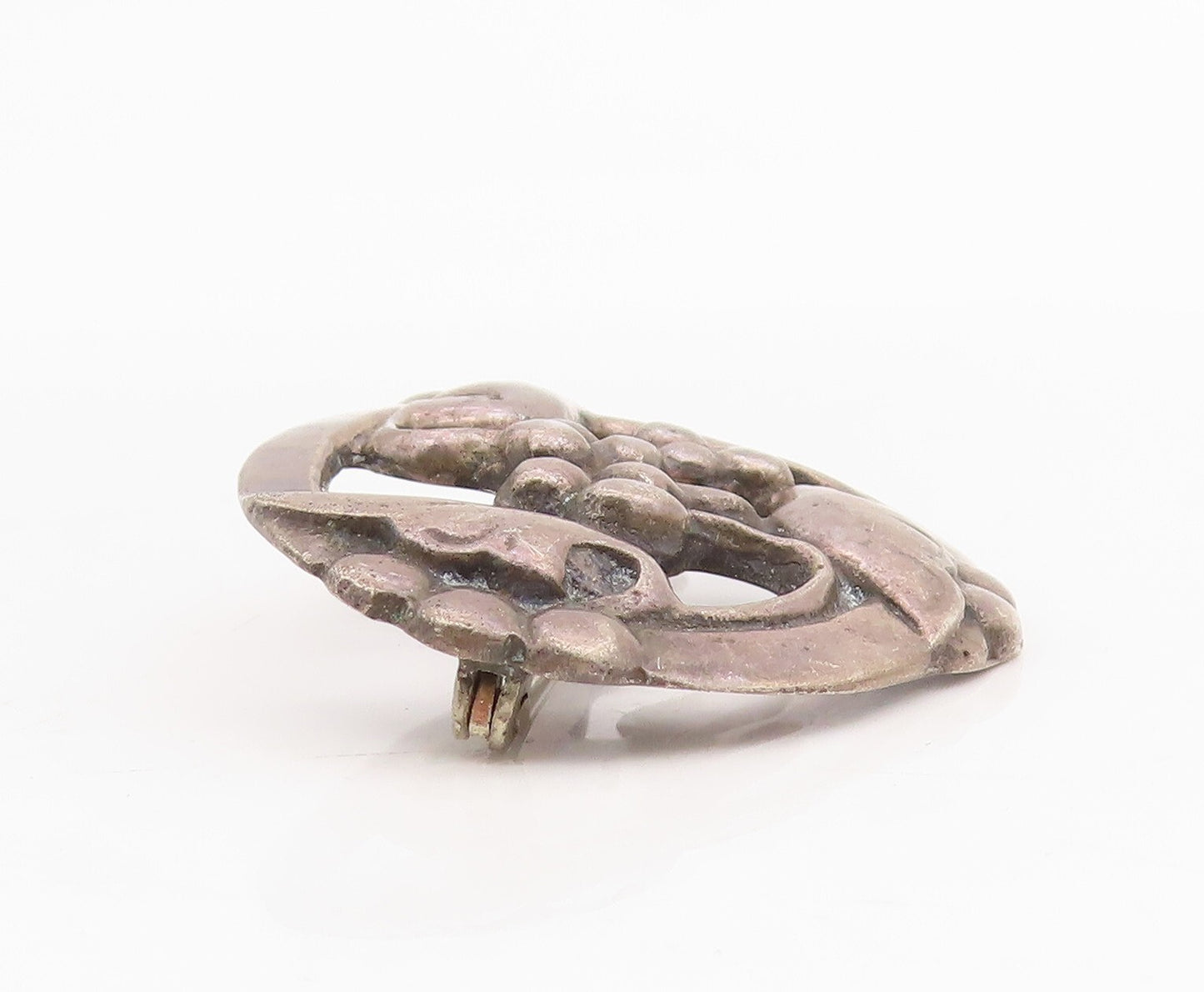 925 Sterling Silver Vintage Brooch Dark Tone Antique Floral Design Cut  BP11488