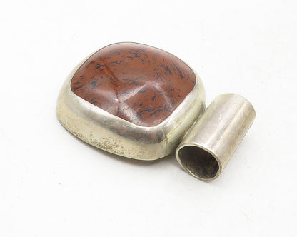 MEXICO 925 Sterling Silver  Vintage Inlaid Jasper Square Slide Pendant  PT7749