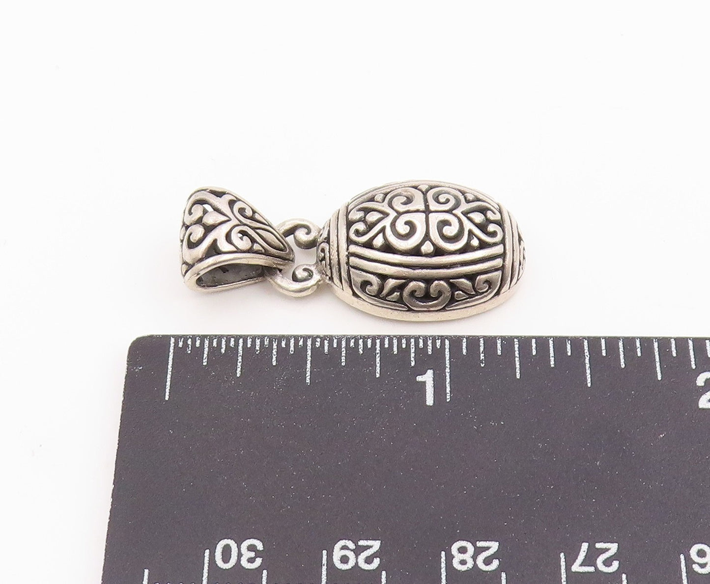 925 Sterling Silver Vintage Pendant Intricate Scrollwork Oval Dome Charm PT26136