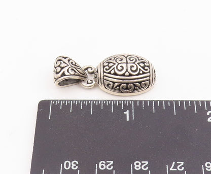 925 Sterling Silver Vintage Pendant Intricate Scrollwork Oval Dome Charm PT26136