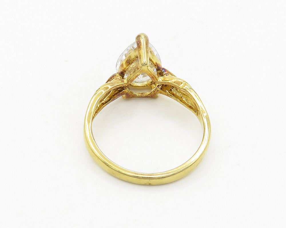 925 Silver  Vintage Tear Drop Cubic Zirconia Solitaire Ring Sz 6  RG19692