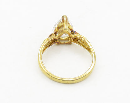 925 Silver  Vintage Tear Drop Cubic Zirconia Solitaire Ring Sz 6  RG19692