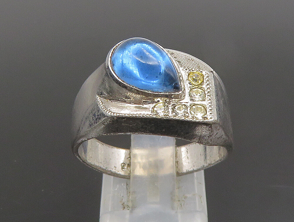 CLARK COOMBS 925 Silver  Vintage Chalcedony & Cubic Zirconia Ring Sz 10  RG24673