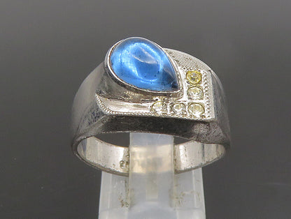 CLARK COOMBS 925 Silver  Vintage Chalcedony & Cubic Zirconia Ring Sz 10  RG24673