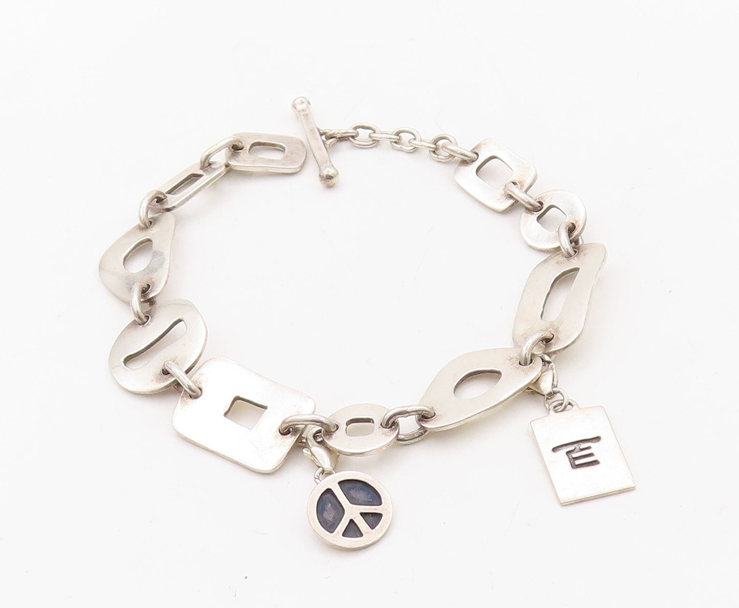 925 Sterling Silver Vintage Bracelet Minimalist Carved Dangling Charms  BT10930