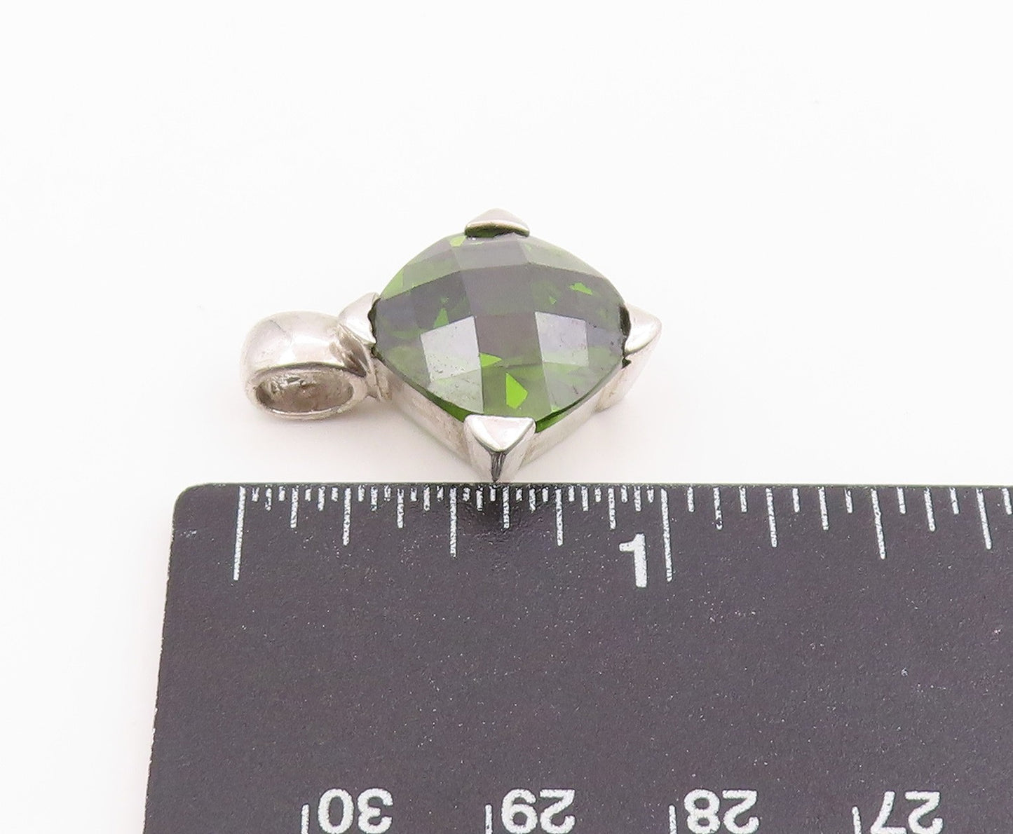 925 Sterling Silver Vintage Pendant Modernist Faceted Peridot Charm  PT26223