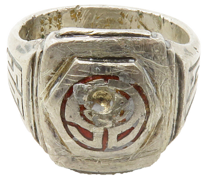 925 Sterling Silver  Vintage Antique 1956 Enamel Band Ring Sz 8.5  RG13235
