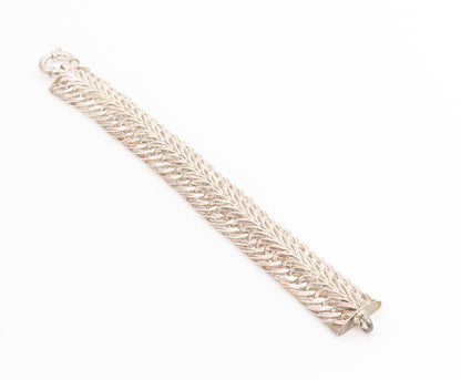 925 Sterling Silver Vintage Bracelet Braided Double Loop Foxtail Chain  BT11431