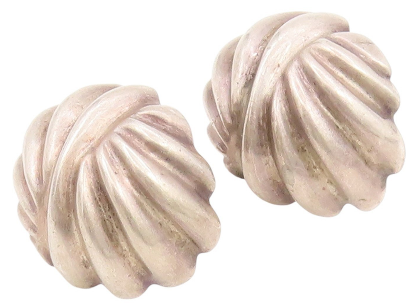 14k Gold & 925 Sterling Silver Vintage Earrings BAYANIHAN Ribbed Dome  EG14026