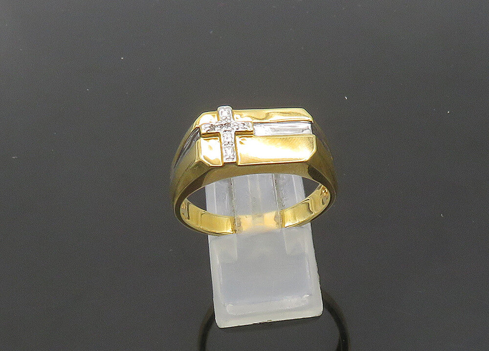 925 Silver  Vintage Genuine Diamond Religious Cross Band Ring Sz 12  RG21193