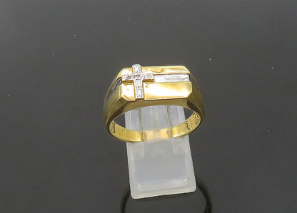 925 Silver  Vintage Genuine Diamond Religious Cross Band Ring Sz 12  RG21193