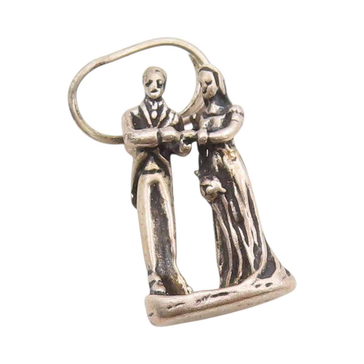 925 Sterling Silver Vintage Pendant 3D Bride & Groom Wedding Day Charm  PT24812