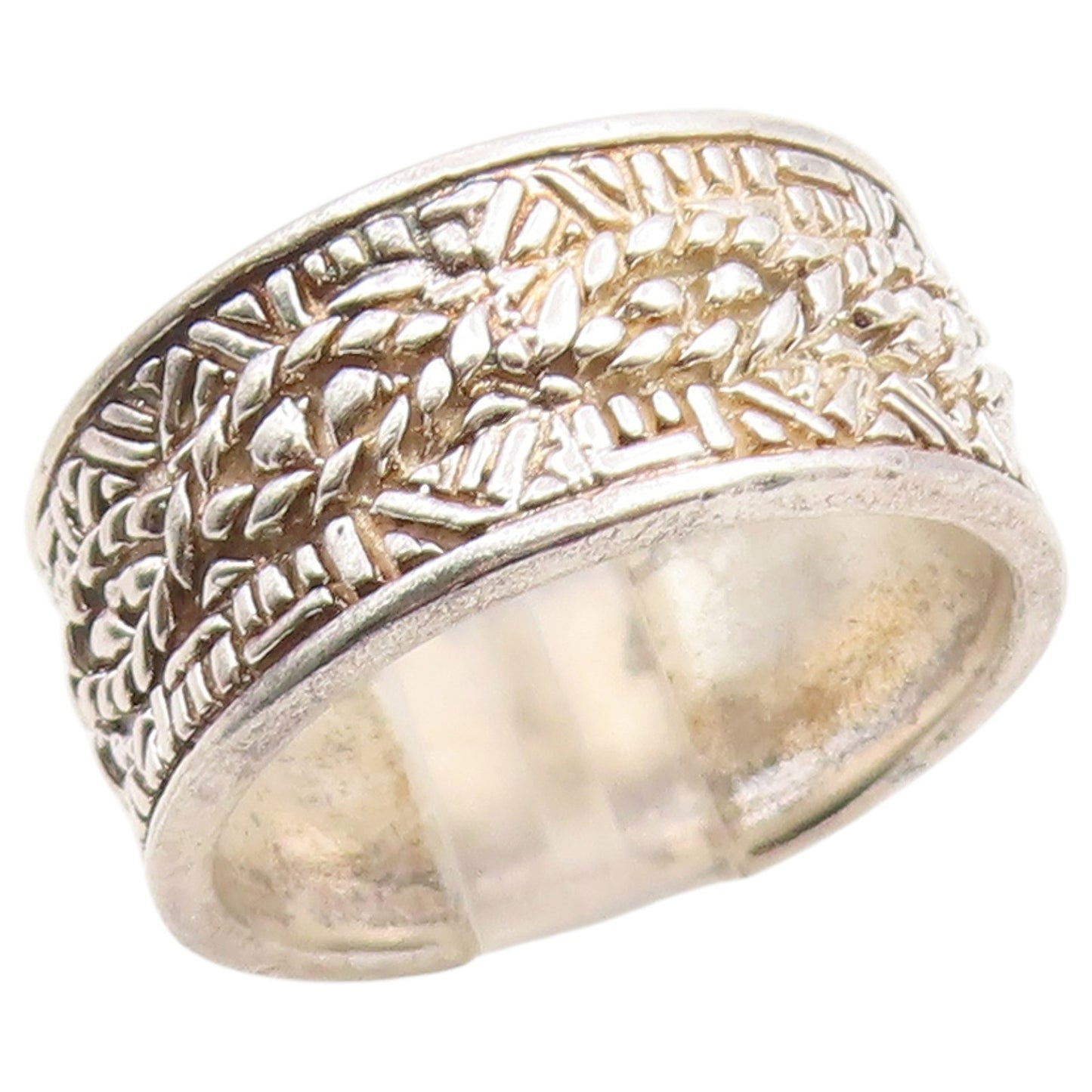 925 Sterling Silver Vintage Ring Ethnic Braided Basketweave Band  Sz 9  RG36648