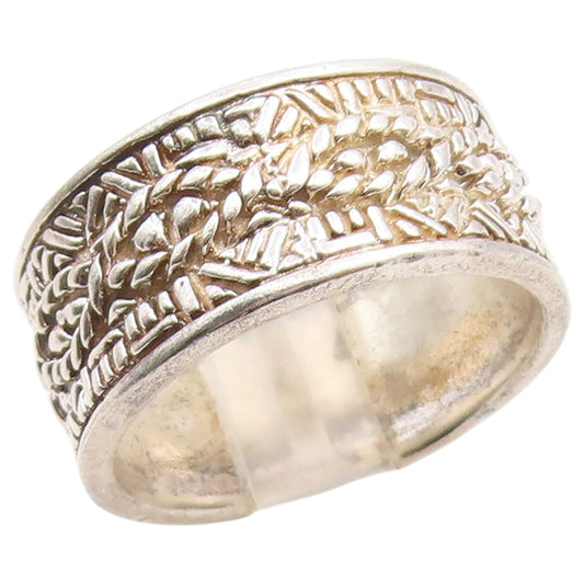 925 Sterling Silver Vintage Ring Ethnic Braided Basketweave Band  Sz 9  RG36648