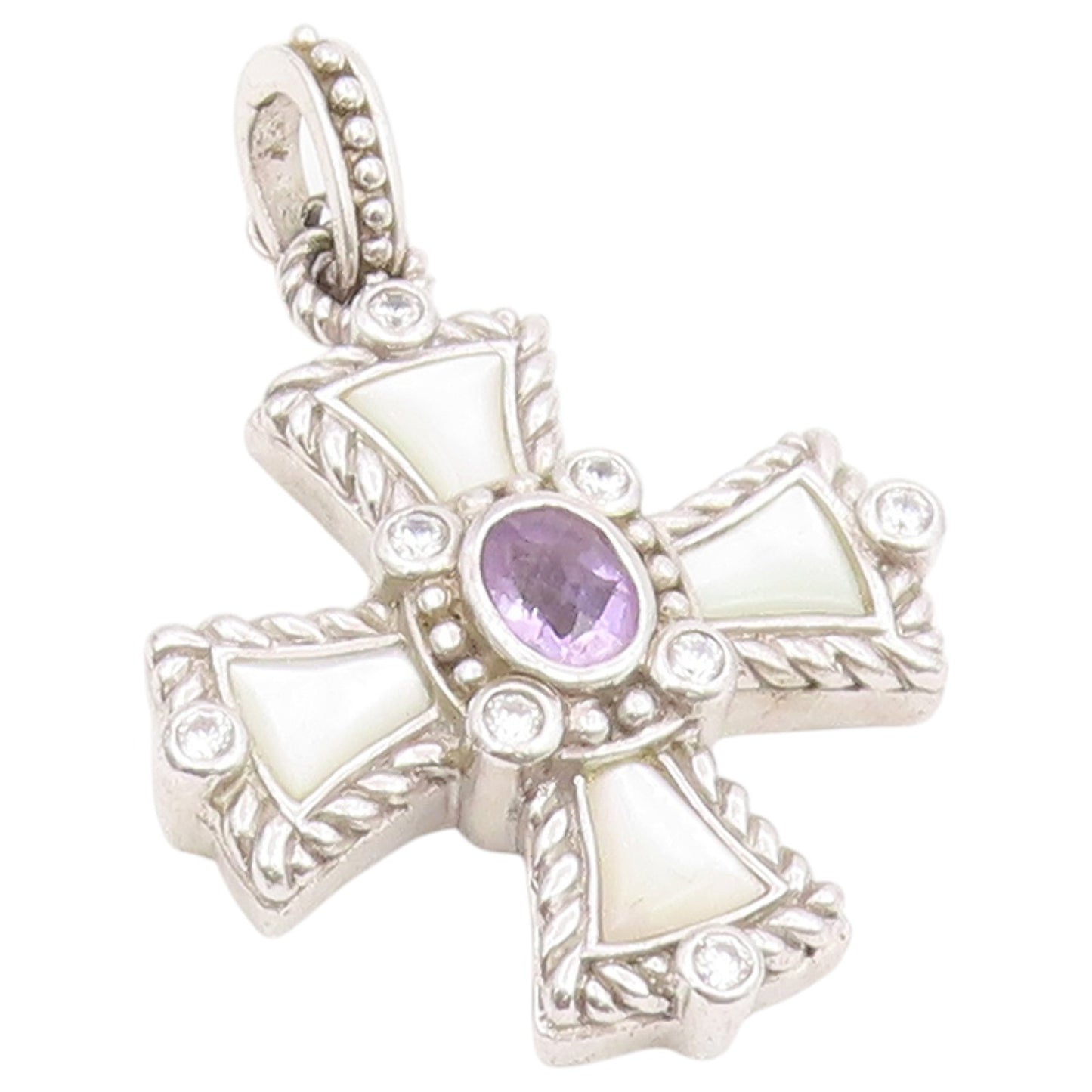 925 Sterling Silver Vintage Pendant JUDITH RIPKA Multi Gemstone Cross  PT26432