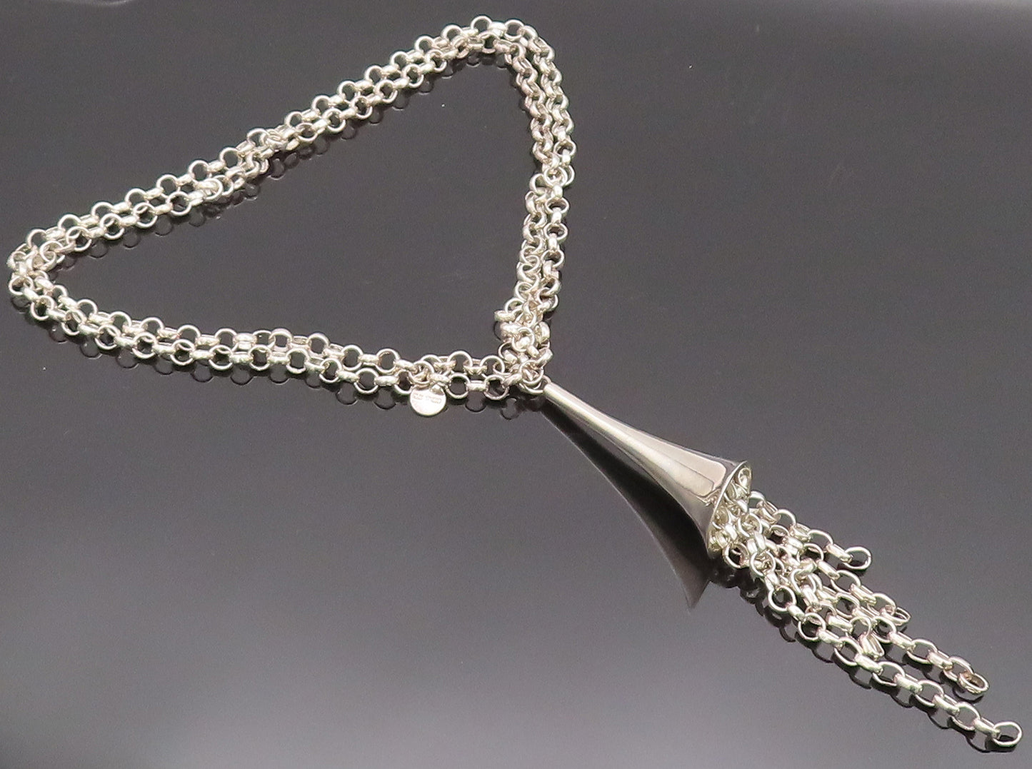 RLM STUDIO 925 Sterling Silver  Vintage Ring Chain Tassel Necklace  NE4183