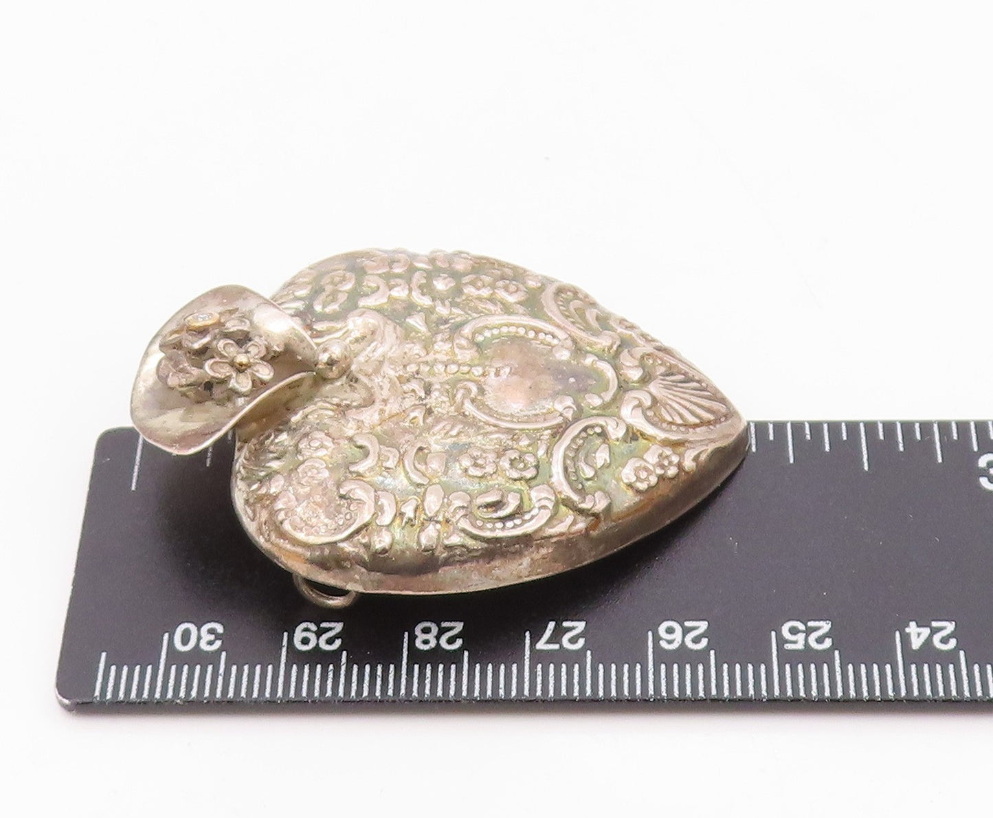 14K GOLD & 925 Silver  Vintage Hollow Floral Genuine Diamond Pendant  PT21178