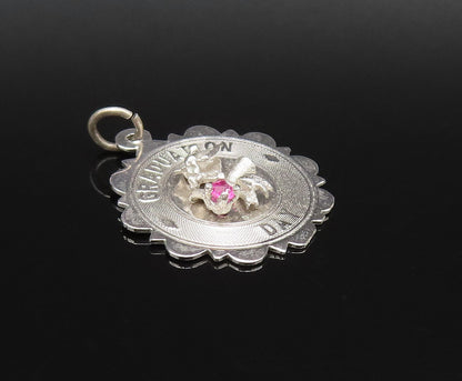 925 Silver  Vintage Tourmaline Accent Graduation Day Medal Pendant  PT21754