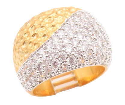 925 Sterling Silver Vintage Ring Gold Plated CZ Cluster Wave Band  Sz 7  RG35719