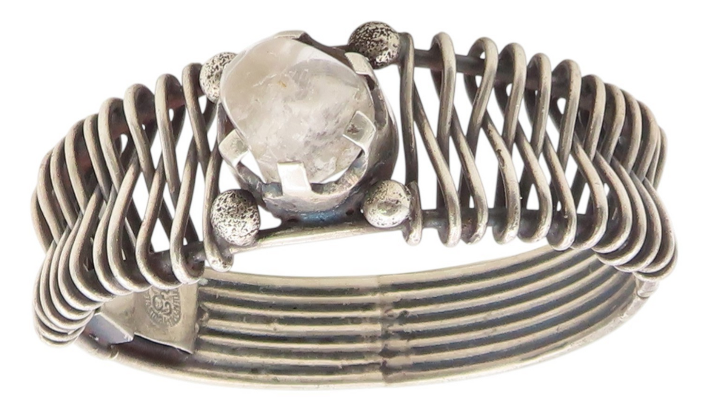 925 Sterling Silver Vintage Bracelet LOS BALLESTEROS MEXICO Quartz Cuff  BT11997