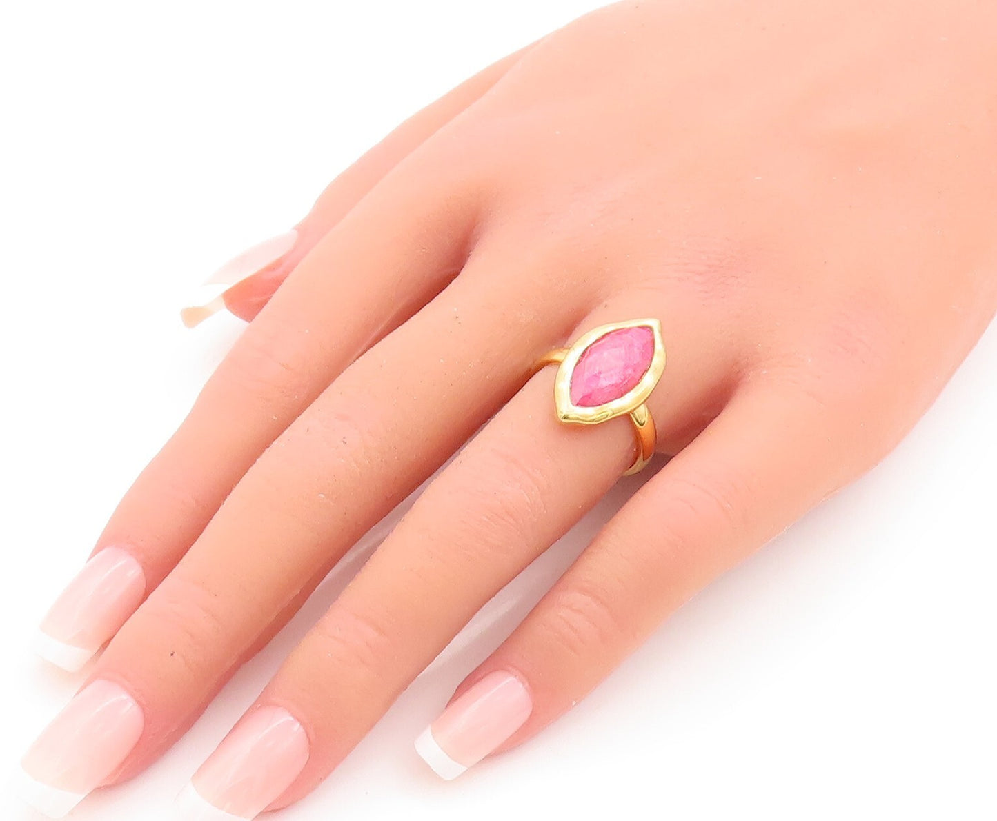 925 Sterling Silver Vintage Ring Gold Plated Pink Gemstone  Sz 7  RG29394