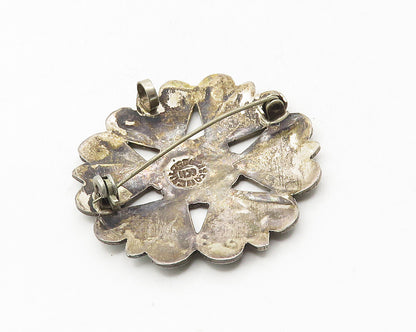 MEXICO 925 Sterling Silver  Vintage Abalone & Jasper Floral Brooch Pin  BP3738