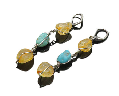 925 Sterling Silver  Vintage Turquoise & Quartz Dangle Earrings  EG10016