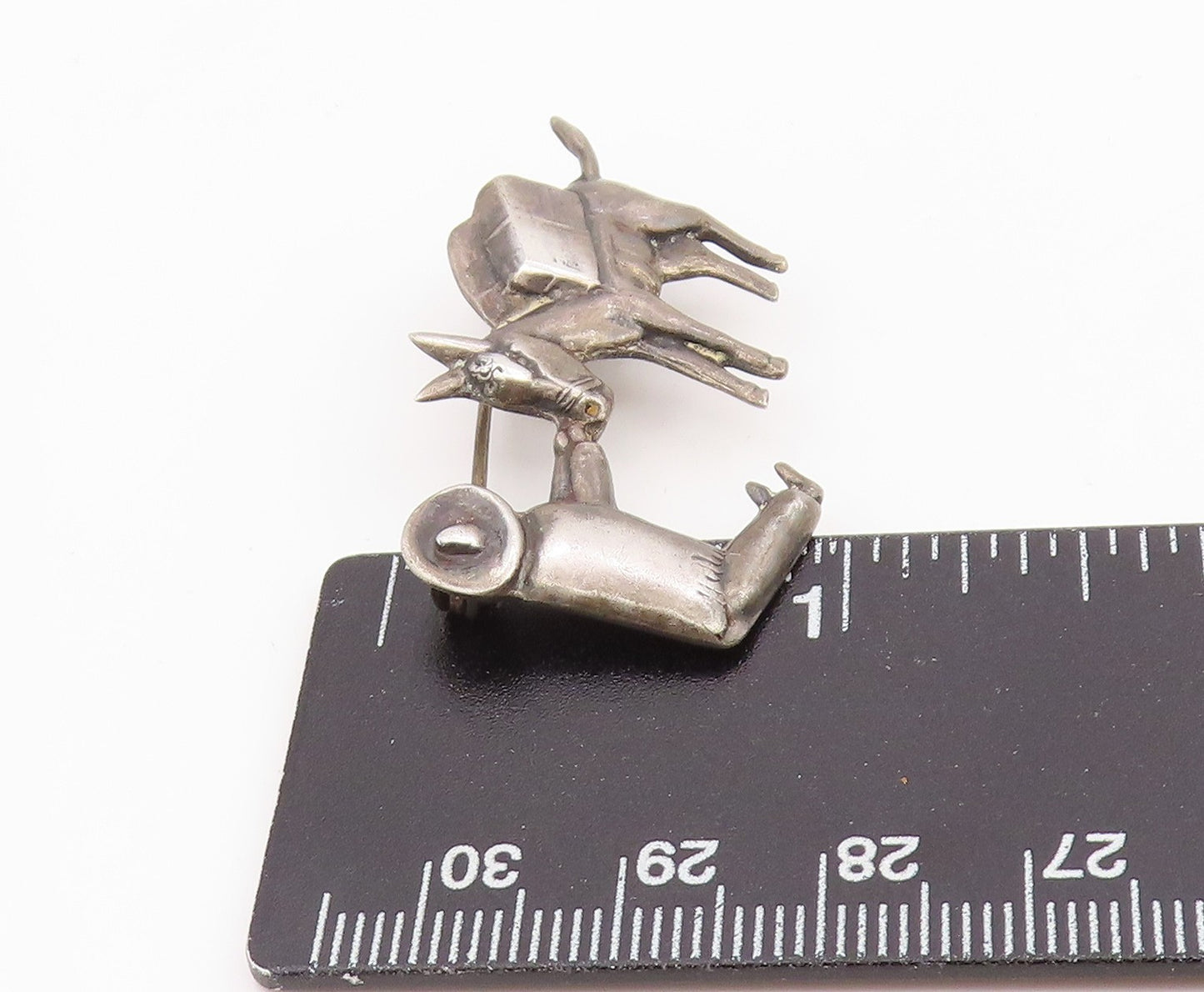 925 Sterling Silver Vintage Brooch Pin MEXICO Man Leading A Donkey  BP12349