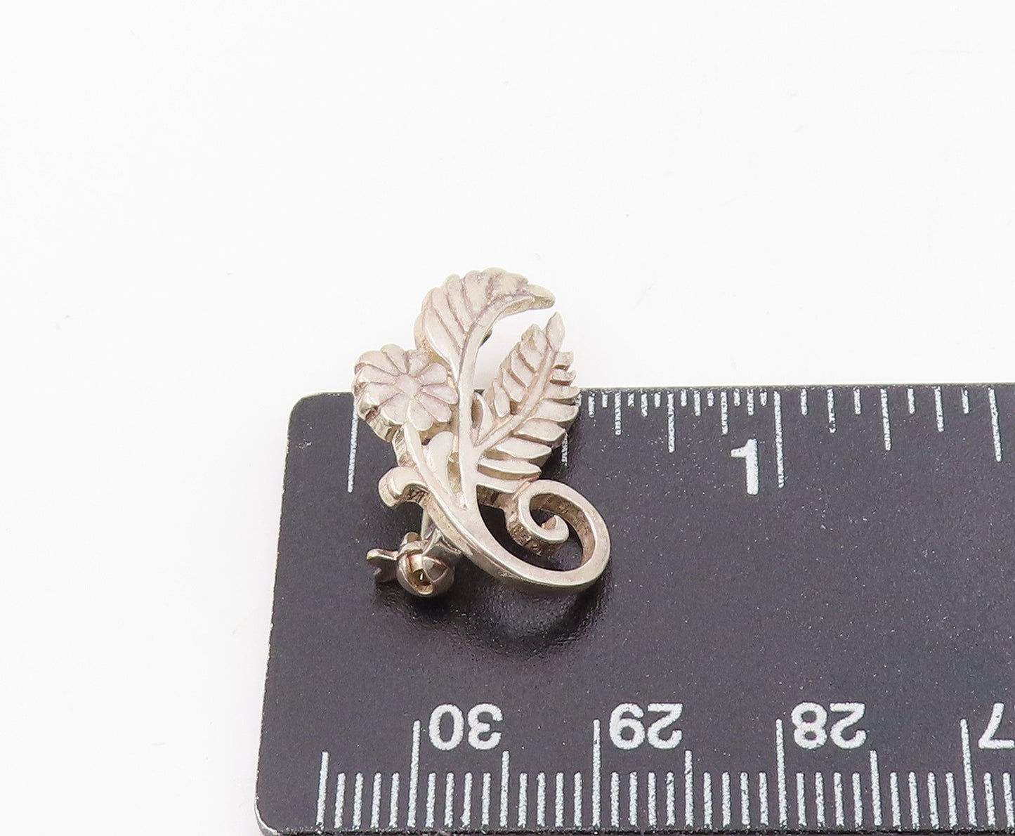 925 Sterling Silver Vintage Brooch Pin Openwork Flower & Leaf Motif  BP12239