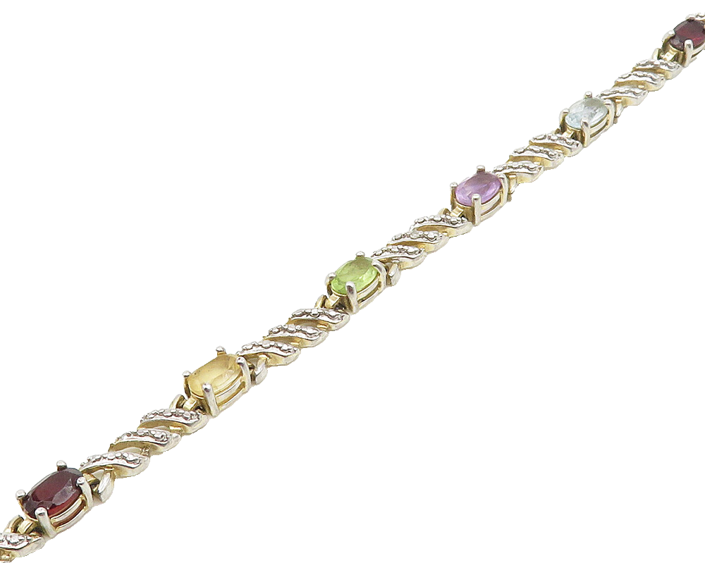 ROSS SIMON 925 Sterling Silver Vintage Topaz & Multi Stone Chain Bracelet BT7618