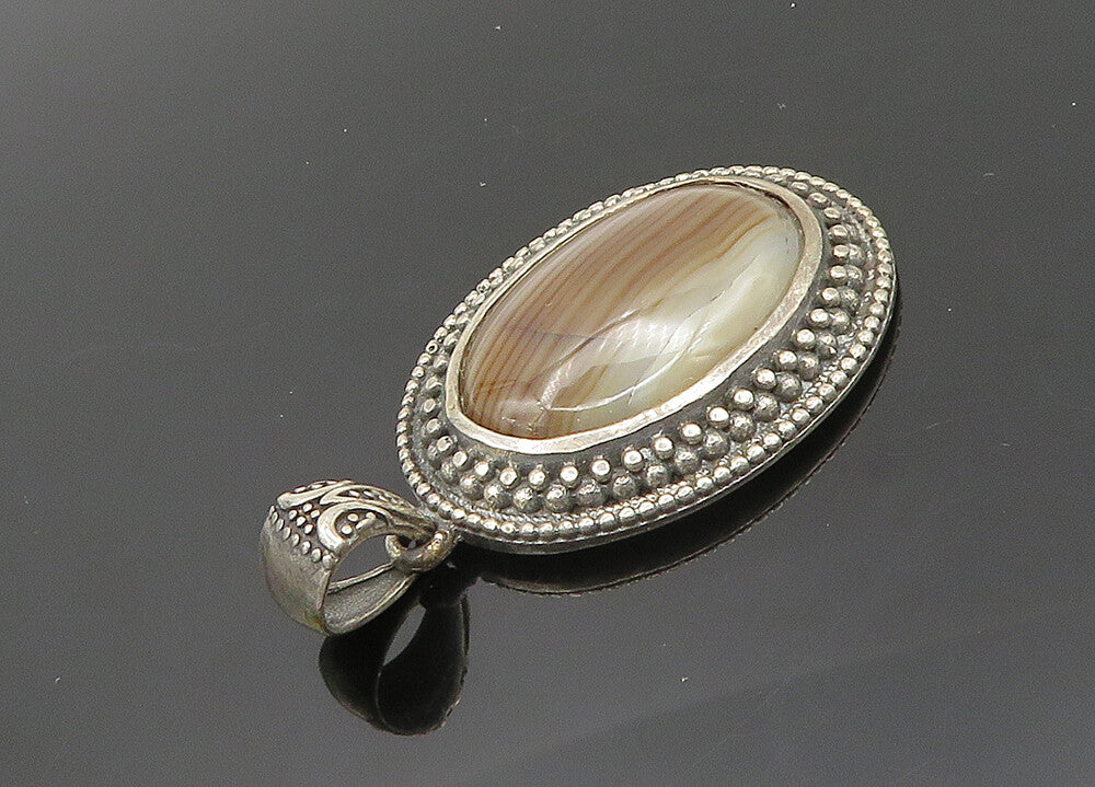 BERIA 925 Sterling Silver  Vintage Agate Swirl Etched Border Pendant  PT16111