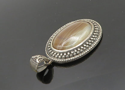 BERIA 925 Sterling Silver  Vintage Agate Swirl Etched Border Pendant  PT16111