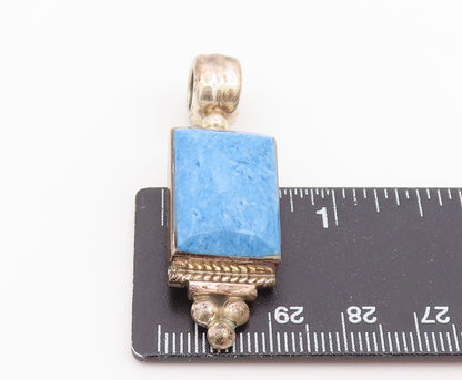 925 Sterling Silver Vintage Pendant MEXICO Turquoise Geometric Charm  PT26369