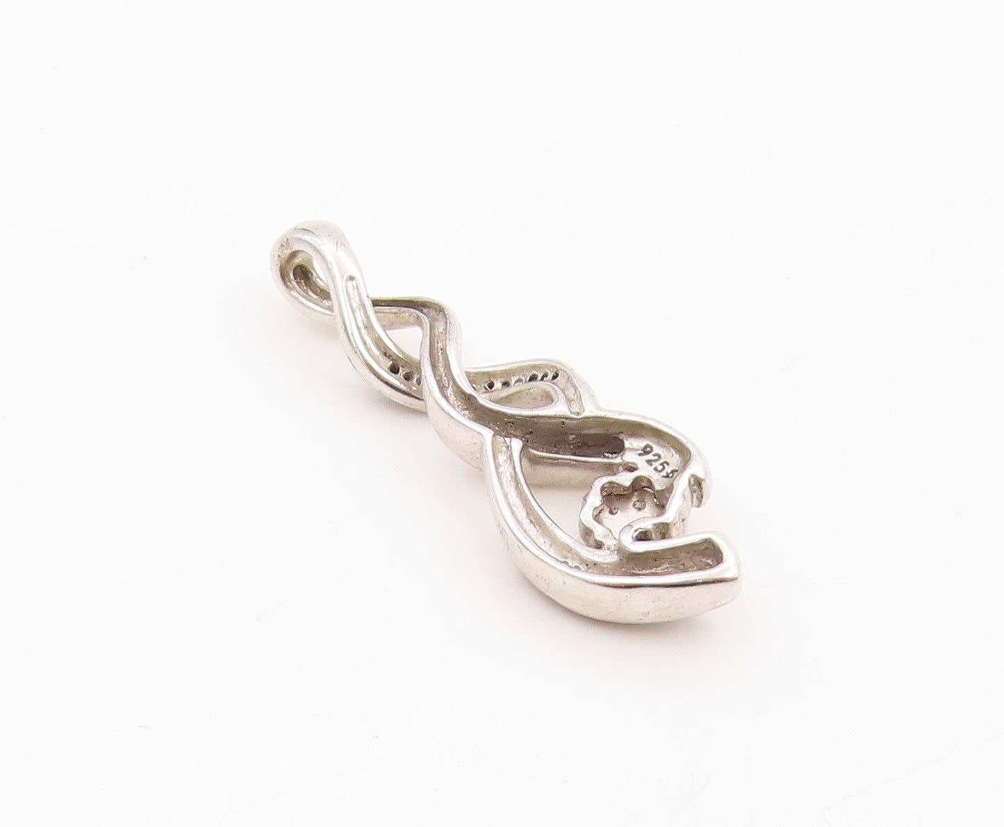 925 Sterling Silver Vintage Pendant Real Diamonds Twisted Swirl Charm  PT25367