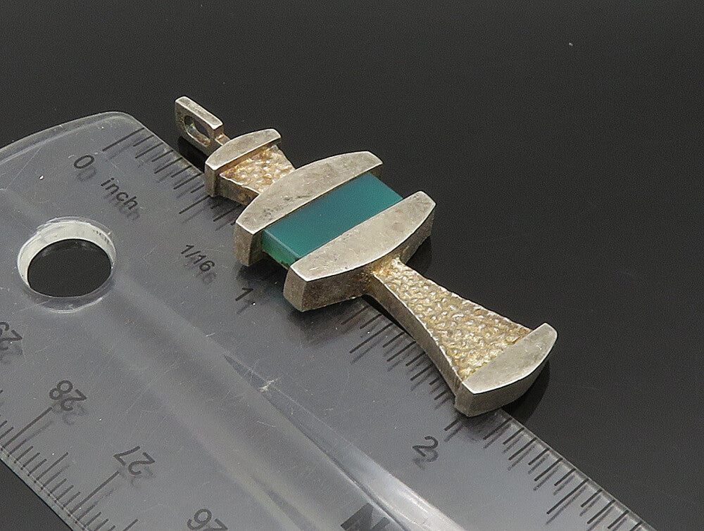 925 Sterling Silver  Vintage Green Onyx Textured Lighthouse Pendant  PT20249