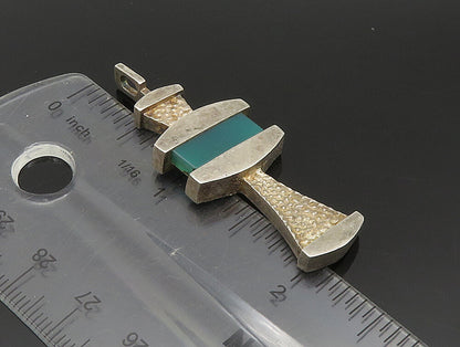 925 Sterling Silver  Vintage Green Onyx Textured Lighthouse Pendant  PT20249