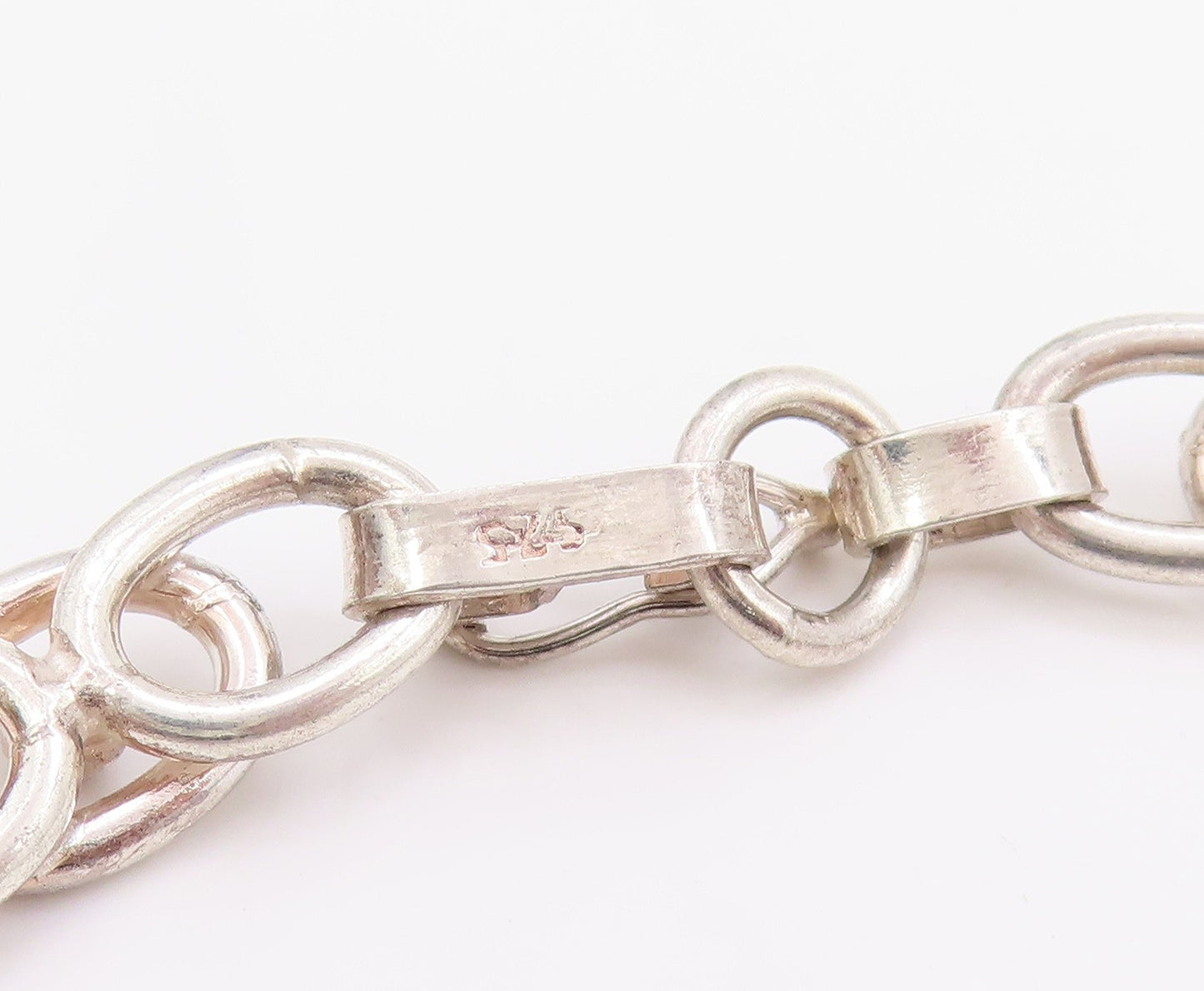 925 Sterling Silver Vintage Necklace Modernist Coffee Bean Link Chain  NE4674