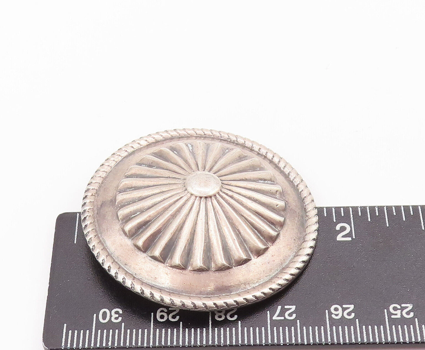 925 Sterling Silver Vintage Brooch Pin Framed Fan Carved Round Flower  BP10888
