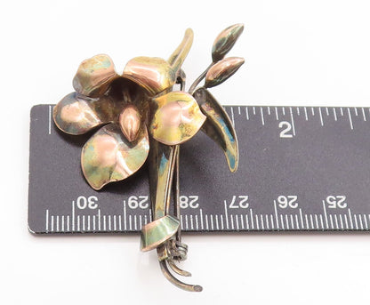 12K Gold & 925 Sterling Silver Vintage Brooch CARL ART Floral Design Pin BP11851