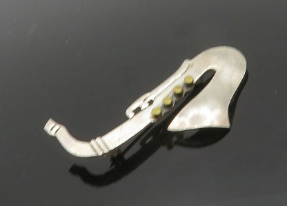 MEXICO 925 Sterling Silver  Vintage Two Tone Saxophone Brooch Pin  BP7855