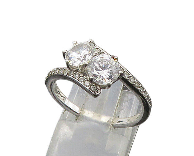 925 Sterling Silver  Vintage Cubic Zirconia Bypass Band Ring Sz 8  RG21655