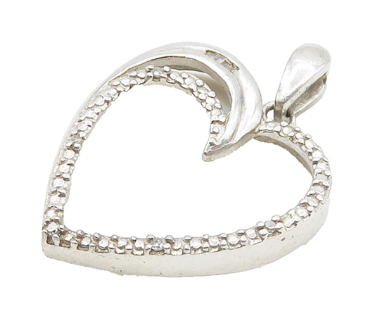 925 Sterling Silver  Shiny Genuine Diamonds Open Love Heart Pendant  PT12164