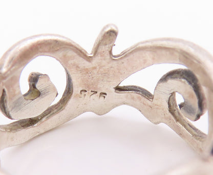 925 Sterling Silver Vintage Ring Openwork Swirly Scroll Wide Band  Sz 5  RG34697