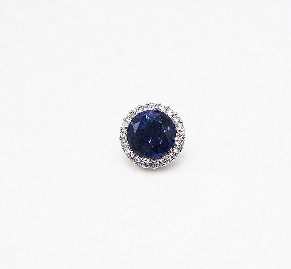 925 Sterling Silver  Blue Topaz & White Cubic Zirconia Slider Pendant  PT2090