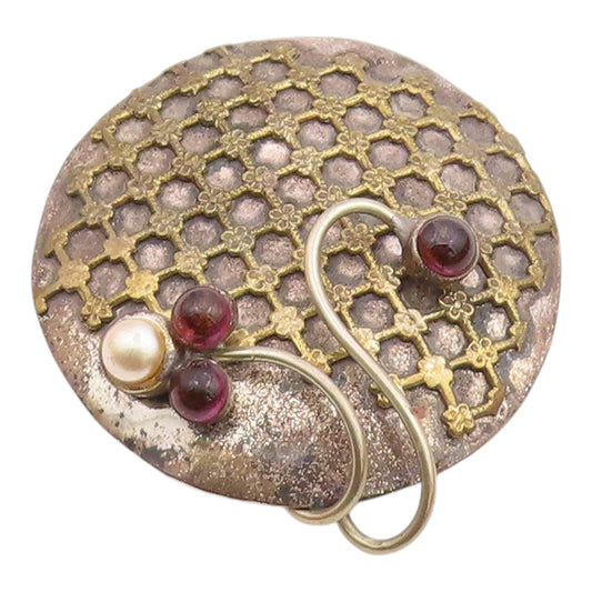 DESIGNER 925 Silver  Vintage Pearl & Amethyst Floral Pattern Brooch Pin BP8199