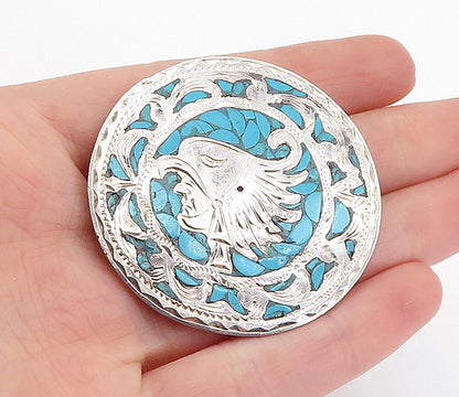 MEXICO 925 Silver  Vintage Handmade Turquoise Mosaic Warrior Brooch Pin BP2508