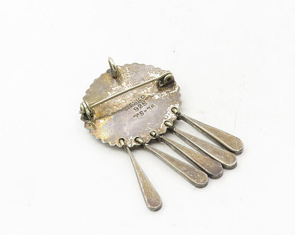 MEXICO 925 Sterling Silver  Vintage Abalone Shell Mosaic Brooch Pin  BP3847